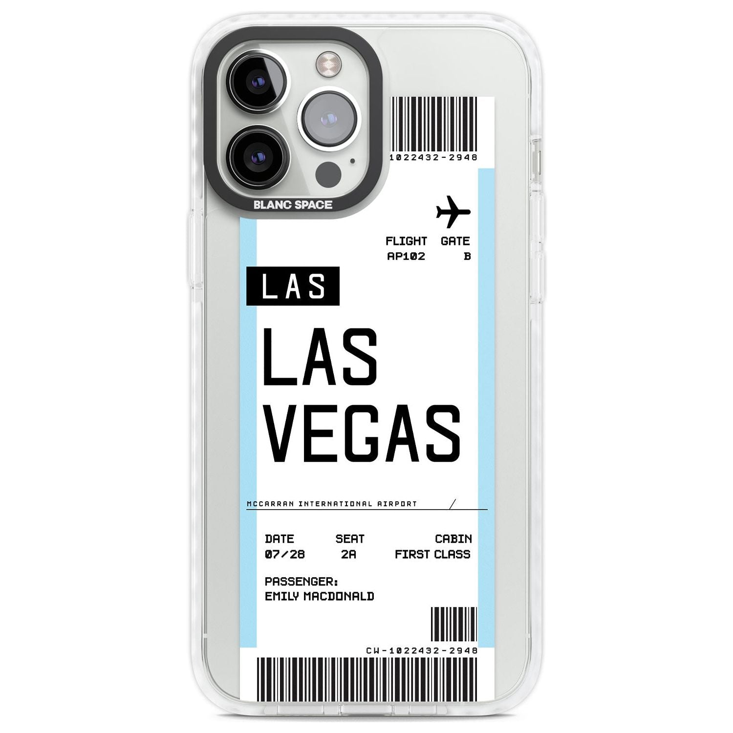 Personalised Las Vegas Boarding Pass Custom Phone Case iPhone 13 Pro Max / Impact Case,iPhone 14 Pro Max / Impact Case Blanc Space