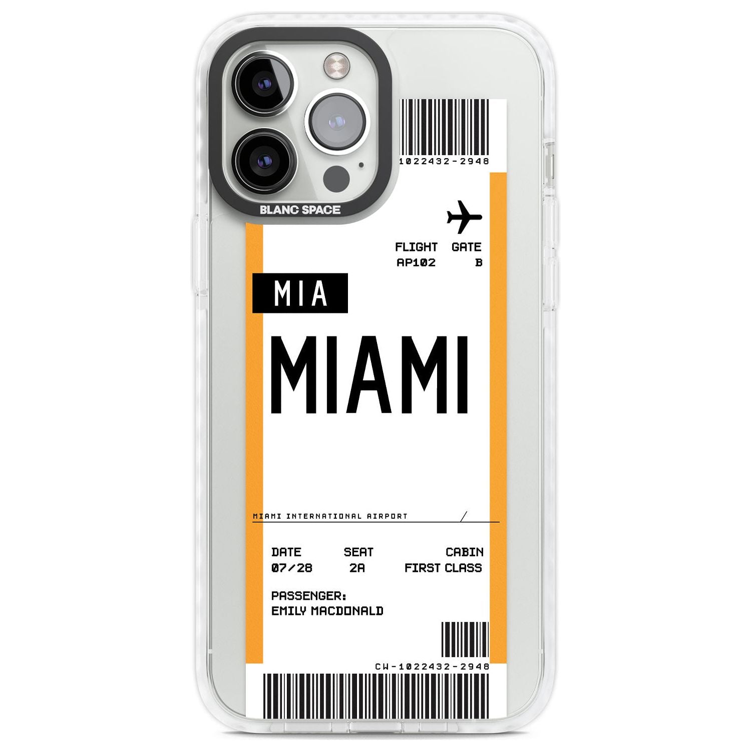 Personalised Miami Boarding Pass Custom Phone Case iPhone 13 Pro Max / Impact Case,iPhone 14 Pro Max / Impact Case Blanc Space