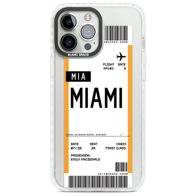 Personalised Miami Boarding Pass Custom Phone Case iPhone 13 Pro Max / Impact Case,iPhone 14 Pro Max / Impact Case Blanc Space