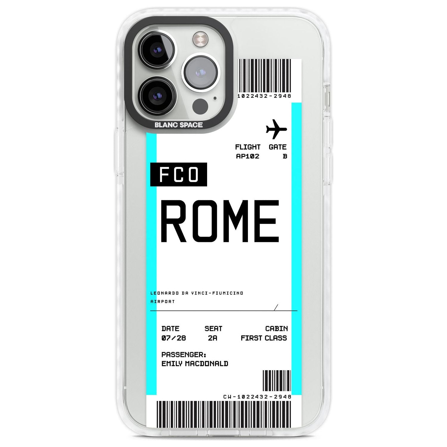 Personalised Rome Boarding Pass Custom Phone Case iPhone 13 Pro Max / Impact Case,iPhone 14 Pro Max / Impact Case Blanc Space