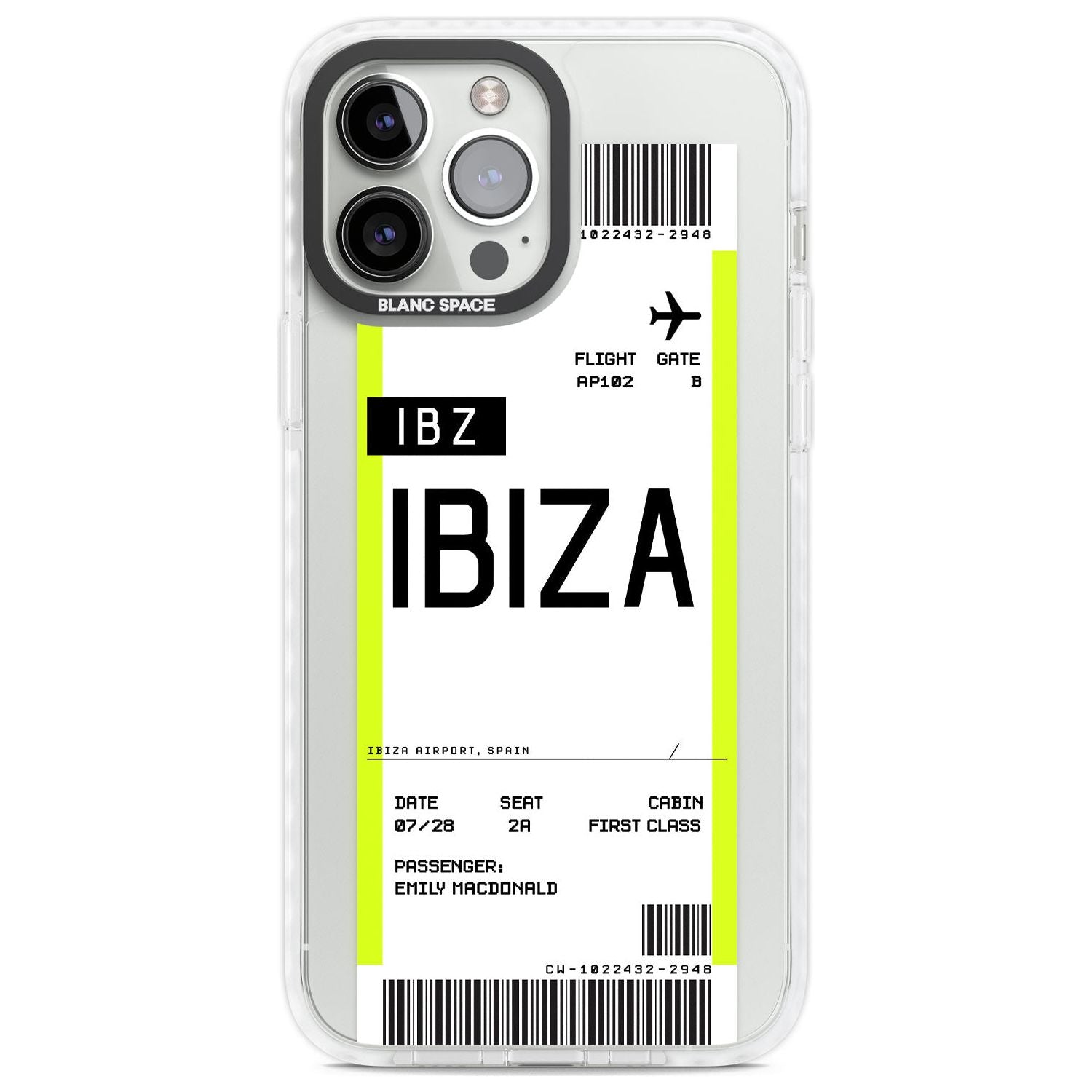 Personalised Ibiza Boarding Pass Custom Phone Case iPhone 13 Pro Max / Impact Case,iPhone 14 Pro Max / Impact Case Blanc Space