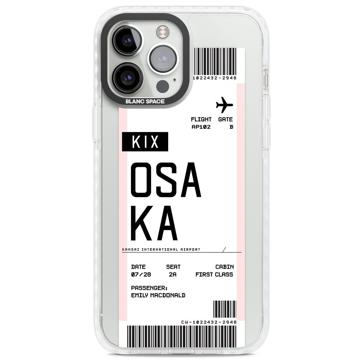 Personalised Osaka Boarding Pass Custom Phone Case iPhone 13 Pro Max / Impact Case,iPhone 14 Pro Max / Impact Case Blanc Space