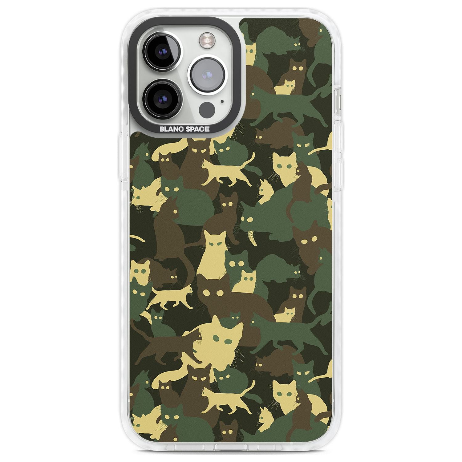 Forest Green Cat Camouflage Pattern Phone Case iPhone 13 Pro Max / Impact Case,iPhone 14 Pro Max / Impact Case Blanc Space
