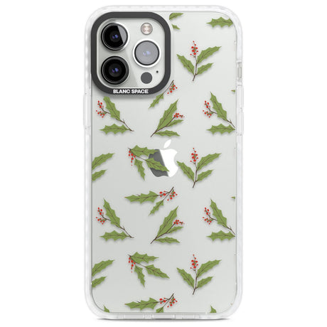 Christmas Holly Pattern Phone Case iPhone 13 Pro Max / Impact Case,iPhone 14 Pro Max / Impact Case Blanc Space