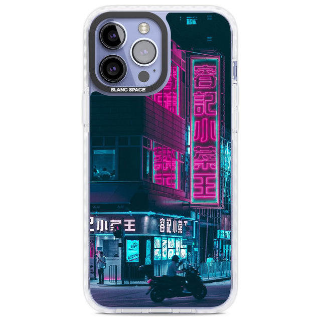 Motorcylist & Signs - Neon Cities Photographs Phone Case iPhone 13 Pro Max / Impact Case,iPhone 14 Pro Max / Impact Case Blanc Space