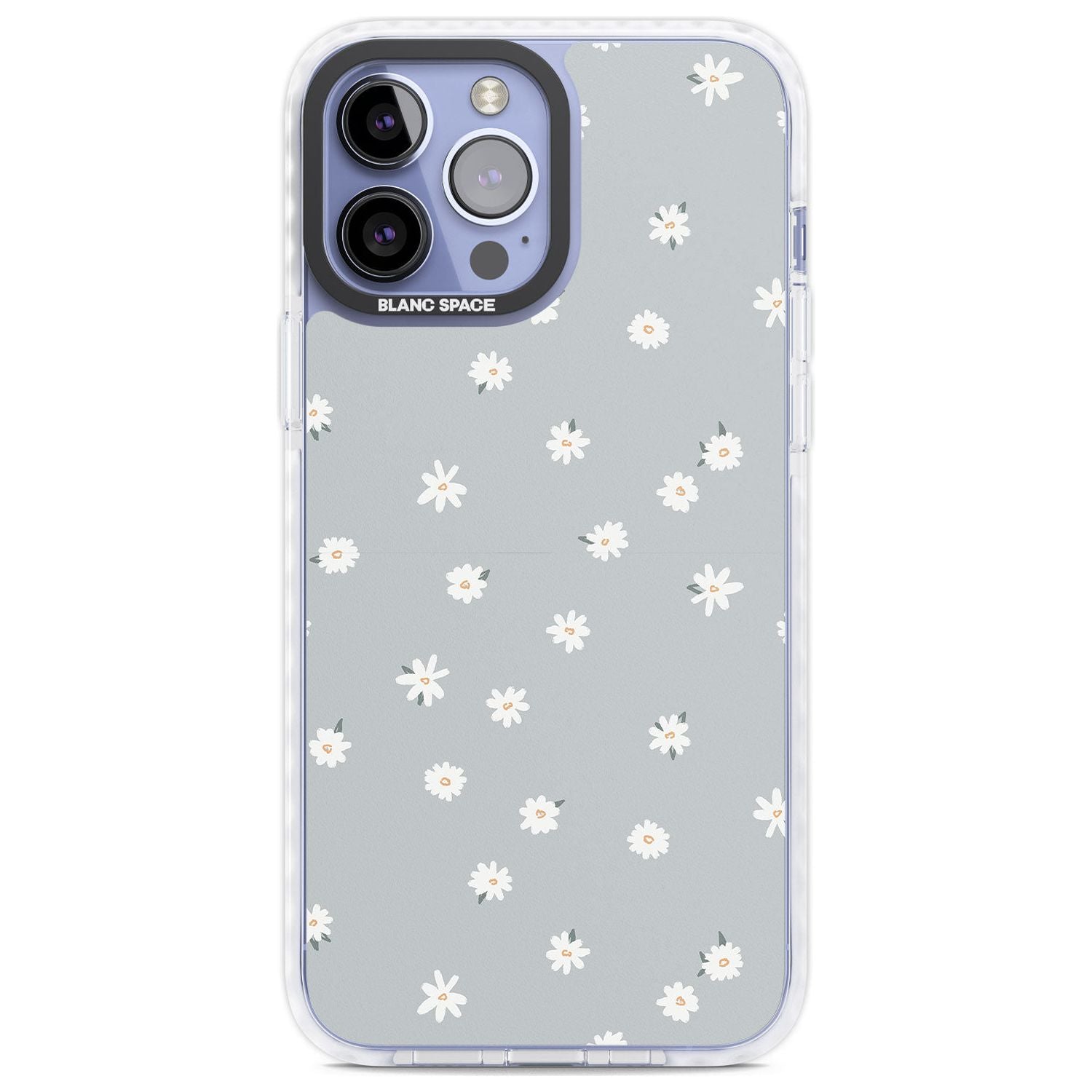 Painted Daisy Blue-Grey Cute Phone Case iPhone 13 Pro Max / Impact Case,iPhone 14 Pro Max / Impact Case Blanc Space