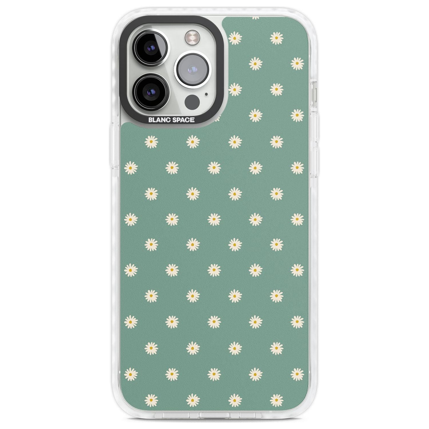 Daisy Pattern Teal Cute Floral Phone Case iPhone 13 Pro Max / Impact Case,iPhone 14 Pro Max / Impact Case Blanc Space
