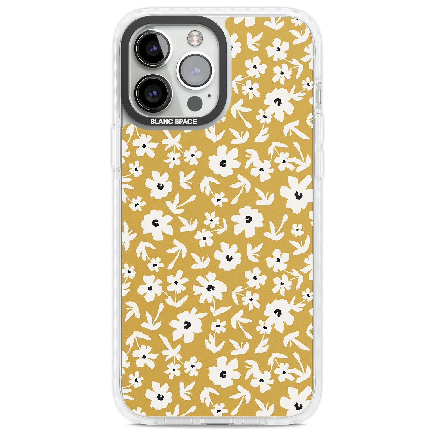 Floral Print on Mustard Cute Floral Phone Case iPhone 13 Pro Max / Impact Case,iPhone 14 Pro Max / Impact Case Blanc Space