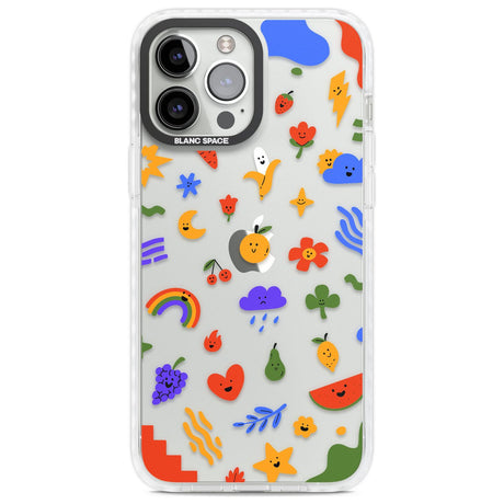 Mixed Cute Icon Pattern - Clear Phone Case iPhone 13 Pro Max / Impact Case,iPhone 14 Pro Max / Impact Case Blanc Space