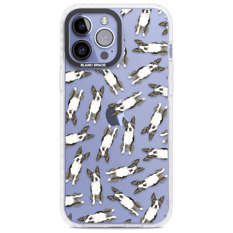 Boston Terrier Watercolour Dog Pattern Phone Case iPhone 13 Pro Max / Impact Case,iPhone 14 Pro Max / Impact Case Blanc Space