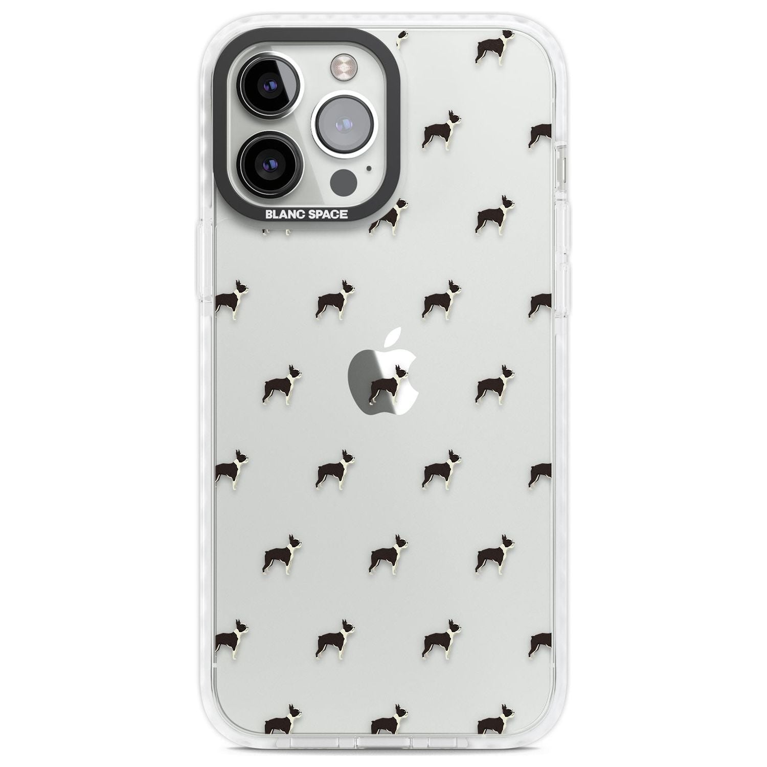 Boston Terrier Dog Pattern Clear Phone Case iPhone 13 Pro Max / Impact Case,iPhone 14 Pro Max / Impact Case Blanc Space