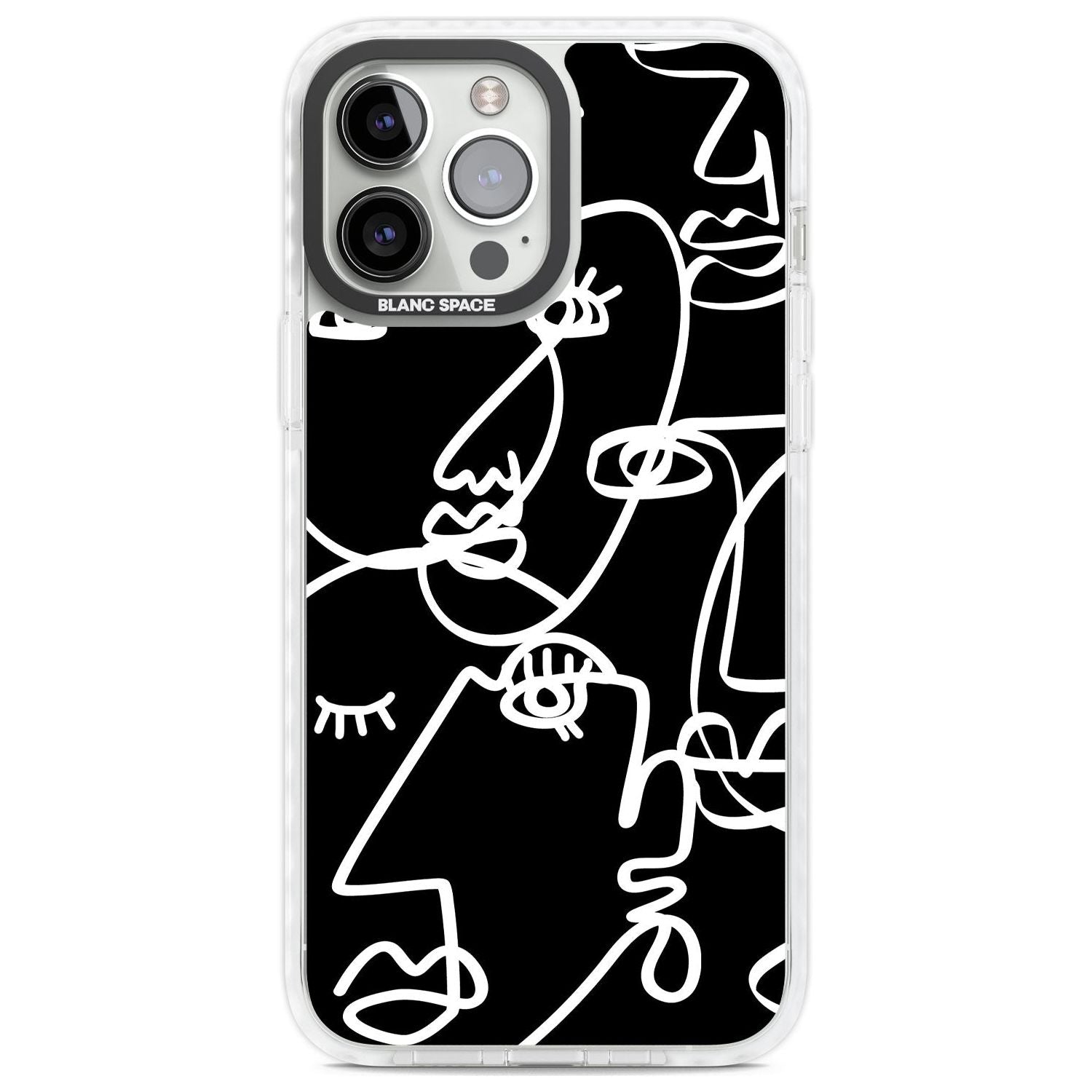 Abstract Continuous Line Faces White on Black Phone Case iPhone 13 Pro Max / Impact Case,iPhone 14 Pro Max / Impact Case Blanc Space