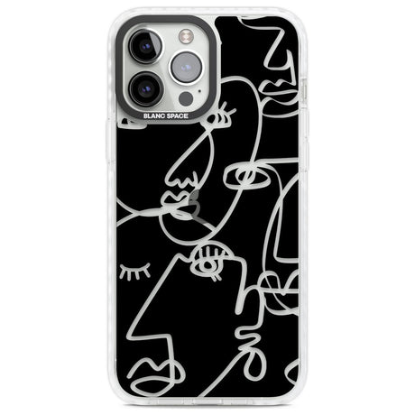 Abstract Continuous Line Faces Clear on Black Phone Case iPhone 13 Pro Max / Impact Case,iPhone 14 Pro Max / Impact Case Blanc Space