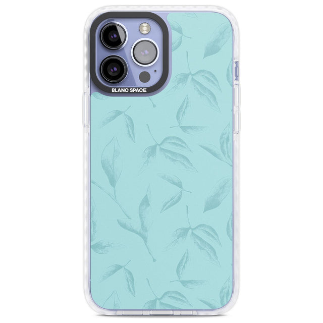Blue Leaves Vintage Botanical Phone Case iPhone 13 Pro Max / Impact Case,iPhone 14 Pro Max / Impact Case Blanc Space