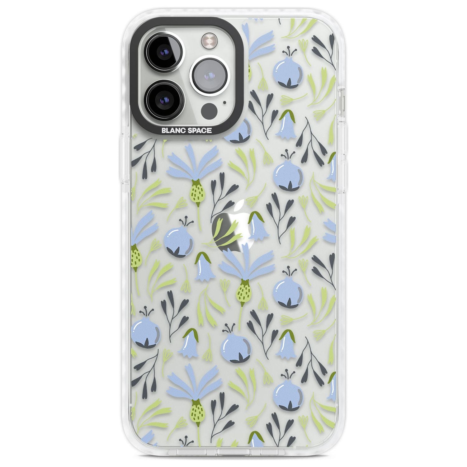 Blue Flora Transparent Floral Phone Case iPhone 13 Pro Max / Impact Case,iPhone 14 Pro Max / Impact Case Blanc Space