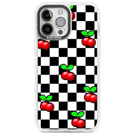 Checkered Cherry Phone Case iPhone 13 Pro Max / Impact Case,iPhone 14 Pro Max / Impact Case Blanc Space