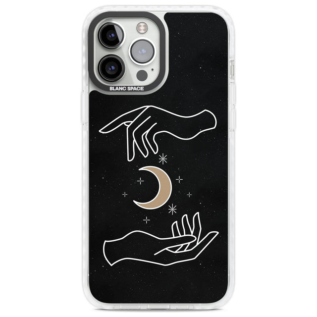 Hands Surrounding Moon Phone Case iPhone 13 Pro Max / Impact Case,iPhone 14 Pro Max / Impact Case Blanc Space