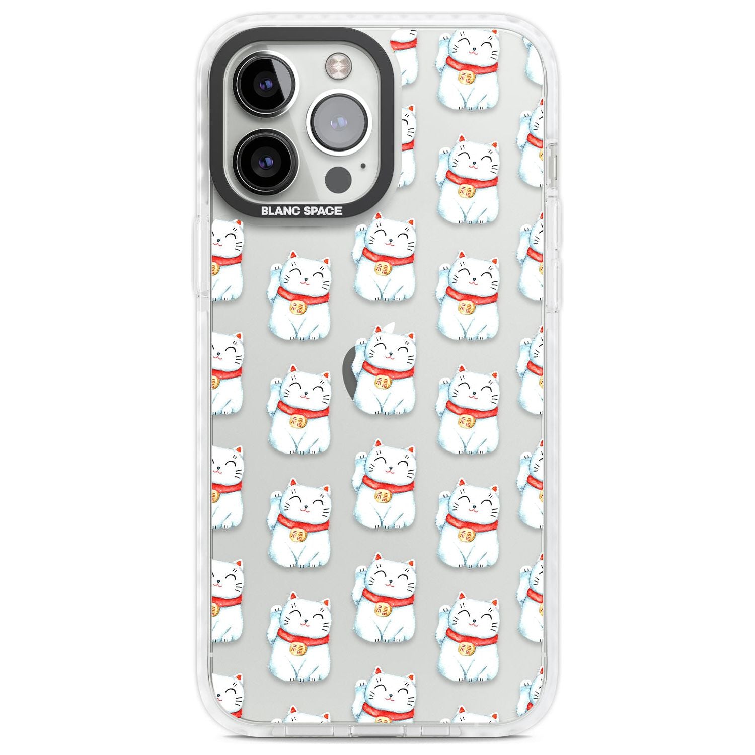 Lucky Cat Maneki-Neko Japanese Pattern Phone Case iPhone 13 Pro Max / Impact Case,iPhone 14 Pro Max / Impact Case Blanc Space