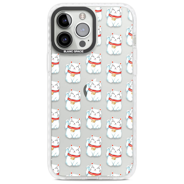 Lucky Cat Maneki-Neko Japanese Pattern Phone Case iPhone 13 Pro Max / Impact Case,iPhone 14 Pro Max / Impact Case Blanc Space