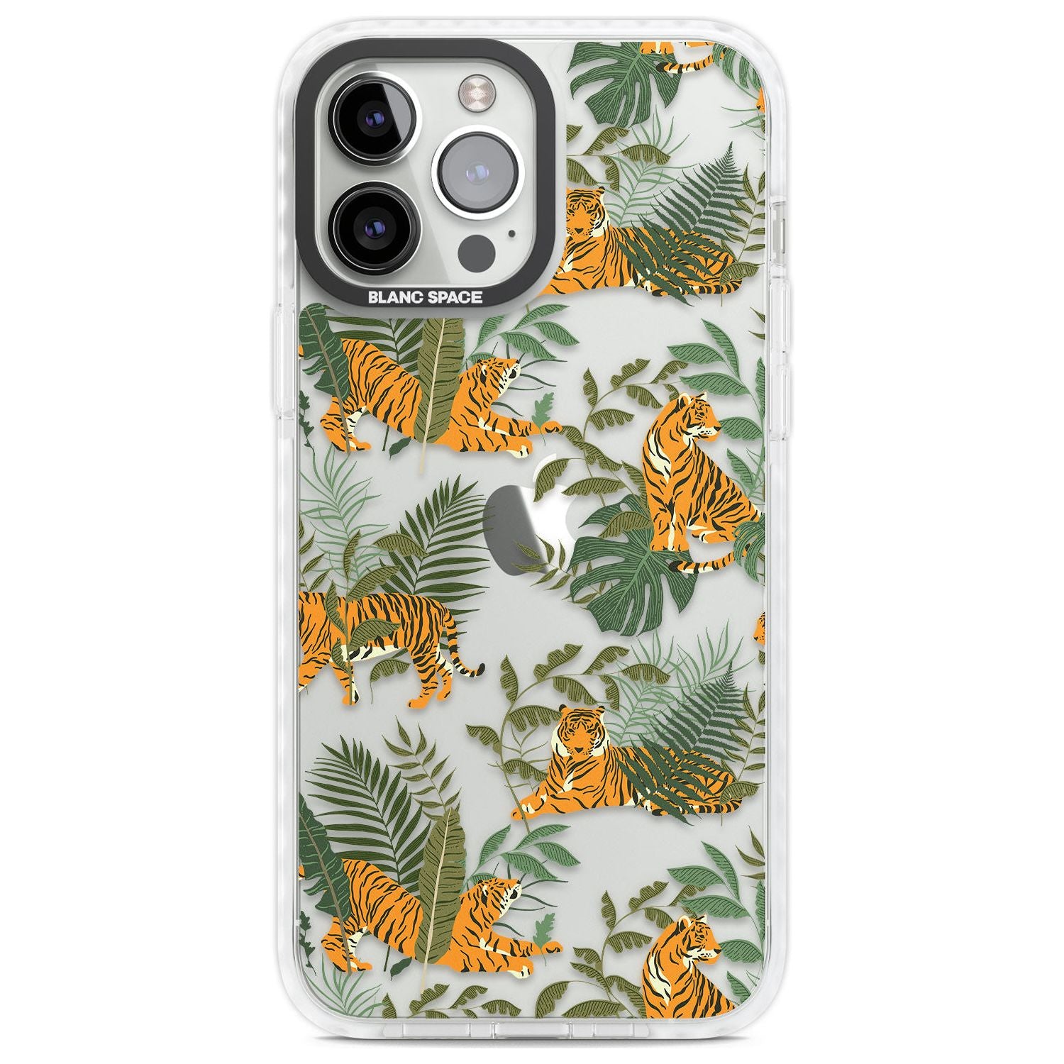 ClearTiger & Fern Jungle Cat Pattern Phone Case iPhone 13 Pro Max / Impact Case,iPhone 14 Pro Max / Impact Case Blanc Space