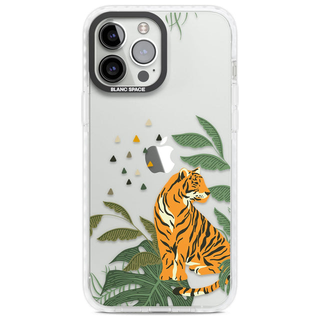 Large Tiger Clear Jungle Cat Pattern Phone Case iPhone 13 Pro Max / Impact Case,iPhone 14 Pro Max / Impact Case Blanc Space