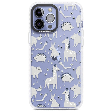 Adorable Mixed Animals Pattern (Clear) Phone Case iPhone 13 Pro Max / Impact Case,iPhone 14 Pro Max / Impact Case Blanc Space