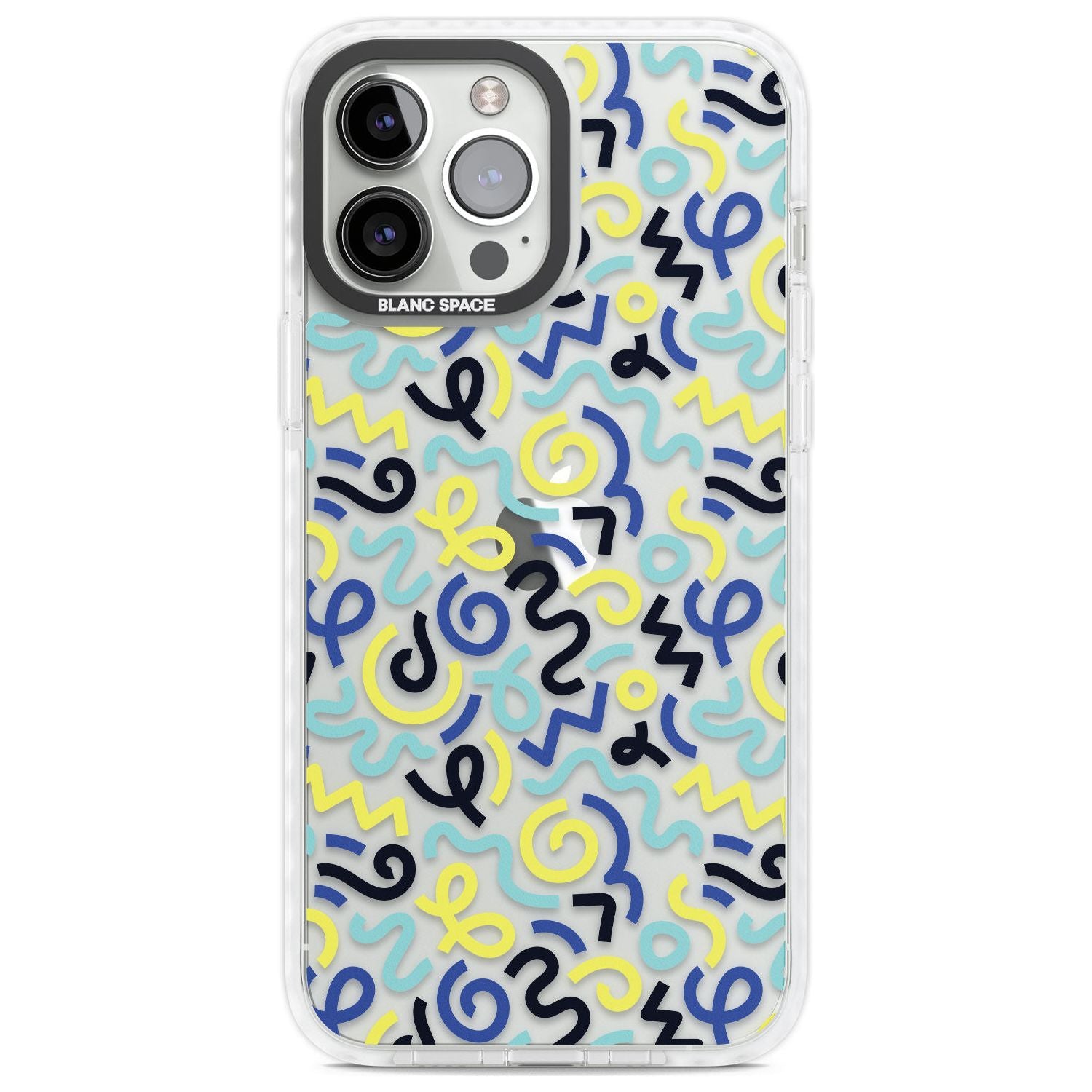 Blue & Yellow Shapes Memphis Retro Pattern Design Phone Case iPhone 13 Pro Max / Impact Case,iPhone 14 Pro Max / Impact Case Blanc Space