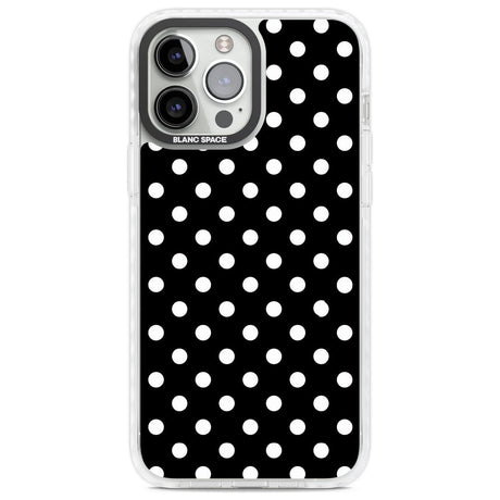 Designer Chic Black Polka Dot Phone Case iPhone 13 Pro Max / Impact Case,iPhone 14 Pro Max / Impact Case Blanc Space