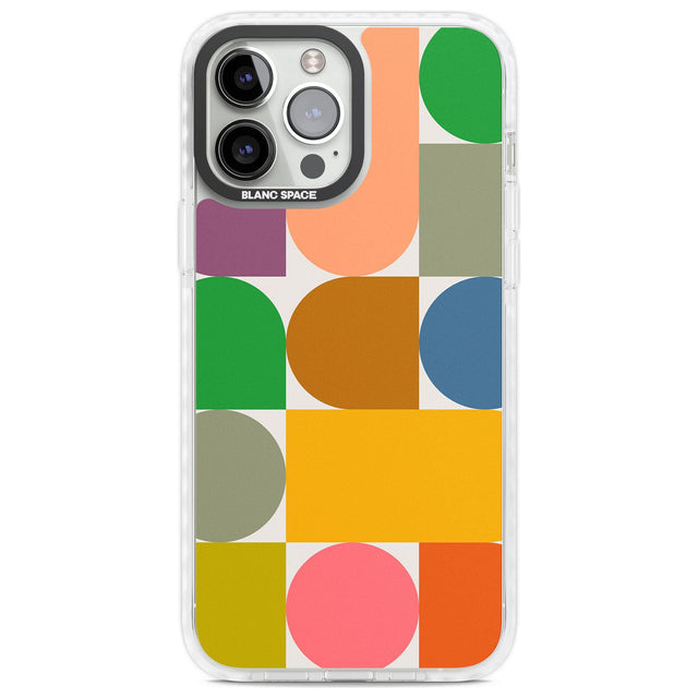 Abstract Retro Shapes: Rainbow Mix Phone Case iPhone 13 Pro Max / Impact Case,iPhone 14 Pro Max / Impact Case Blanc Space