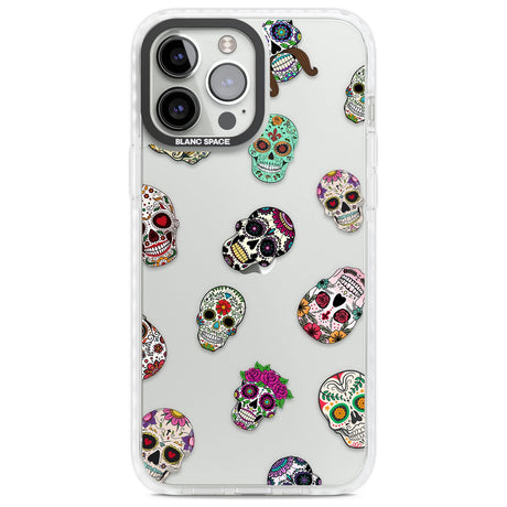 Mixed Sugar Skull Pattern Phone Case iPhone 13 Pro Max / Impact Case,iPhone 14 Pro Max / Impact Case Blanc Space