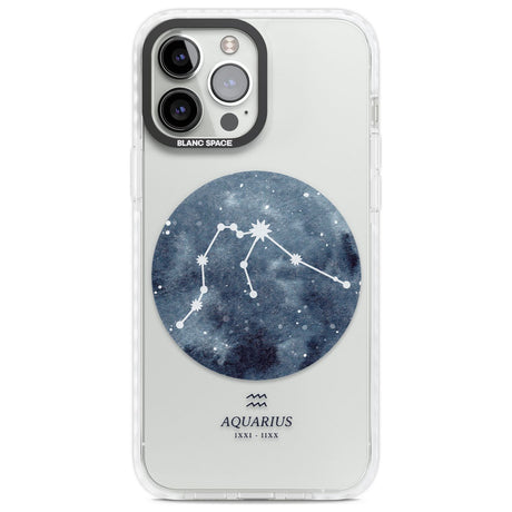 Aquarius Zodiac Transparent Design - Blue Phone Case iPhone 13 Pro Max / Impact Case,iPhone 14 Pro Max / Impact Case Blanc Space