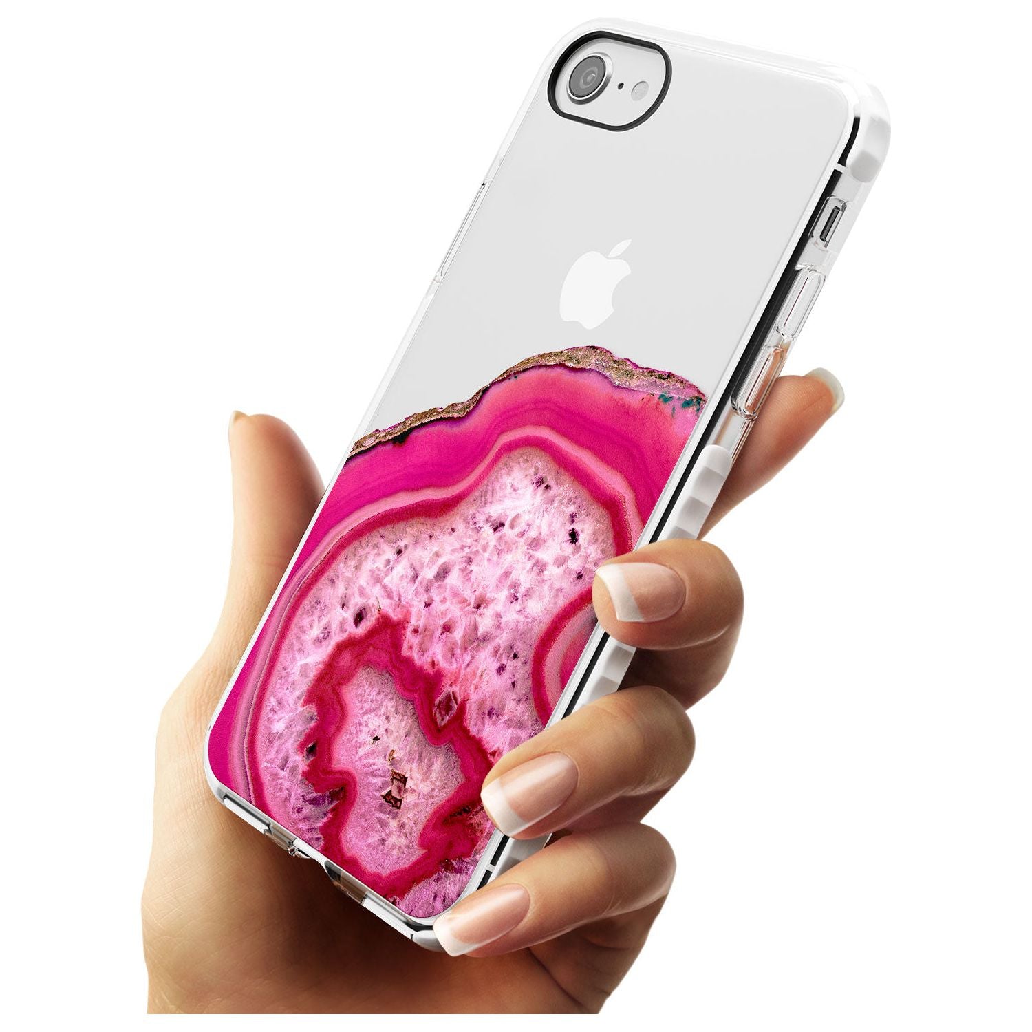 Bright Pink Gemstone Crystal Clear Design Impact Phone Case for iPhone SE 8 7 Plus