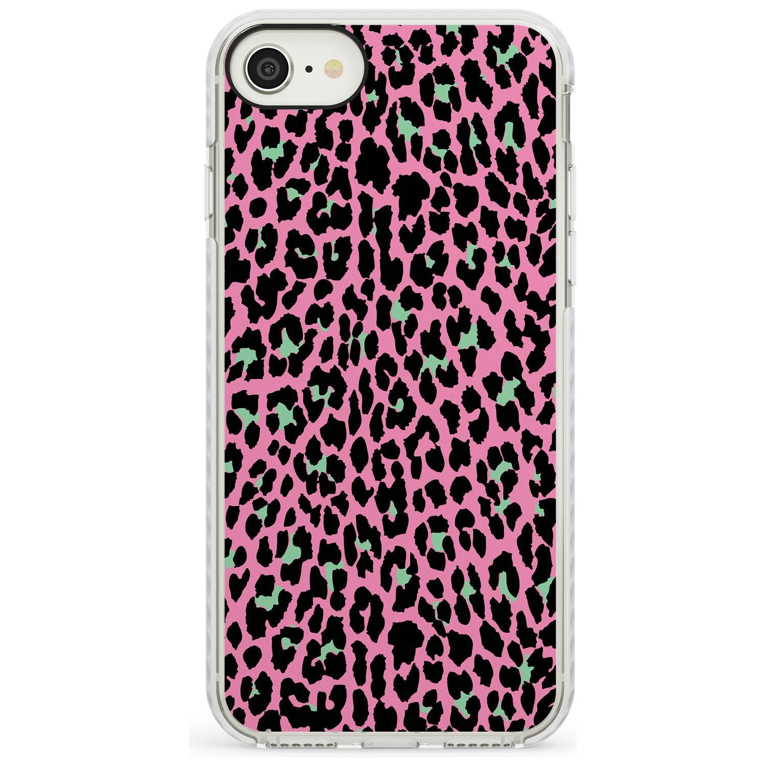 Green on Pink Leopard Print Pattern Impact Phone Case for iPhone SE 8 7 Plus
