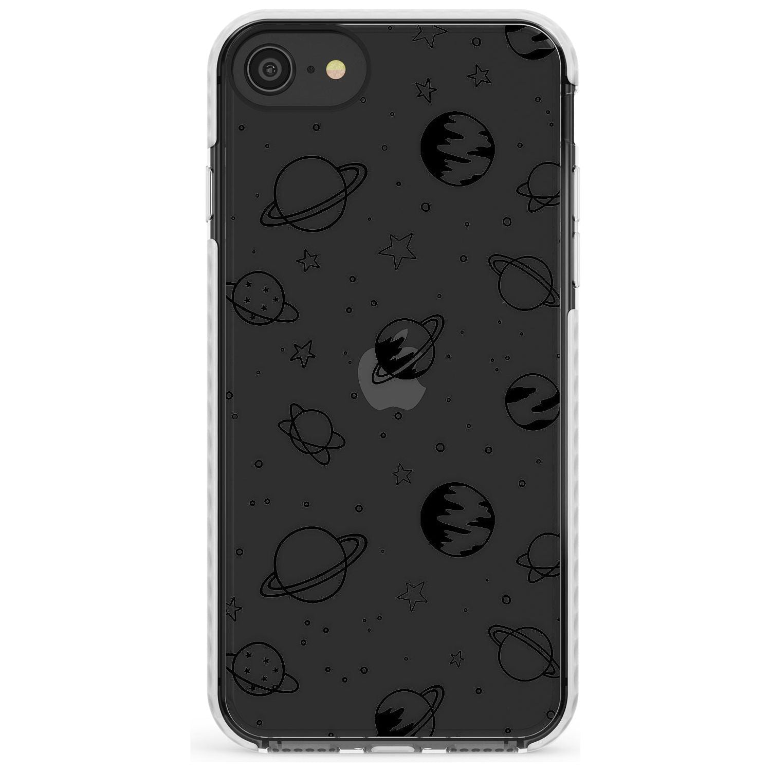 Outer Space Outlines: Black on Clear Slim TPU Phone Case for iPhone SE 8 7 Plus