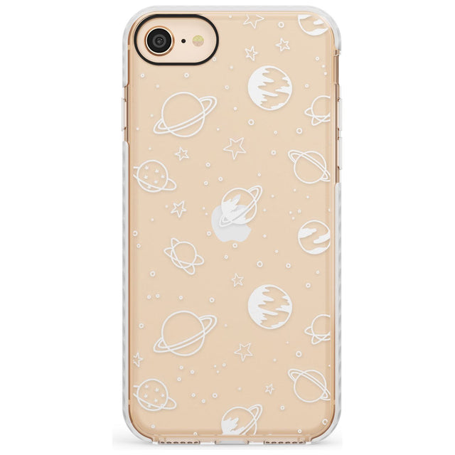 Outer Space Outlines: White on Clear Slim TPU Phone Case for iPhone SE 8 7 Plus