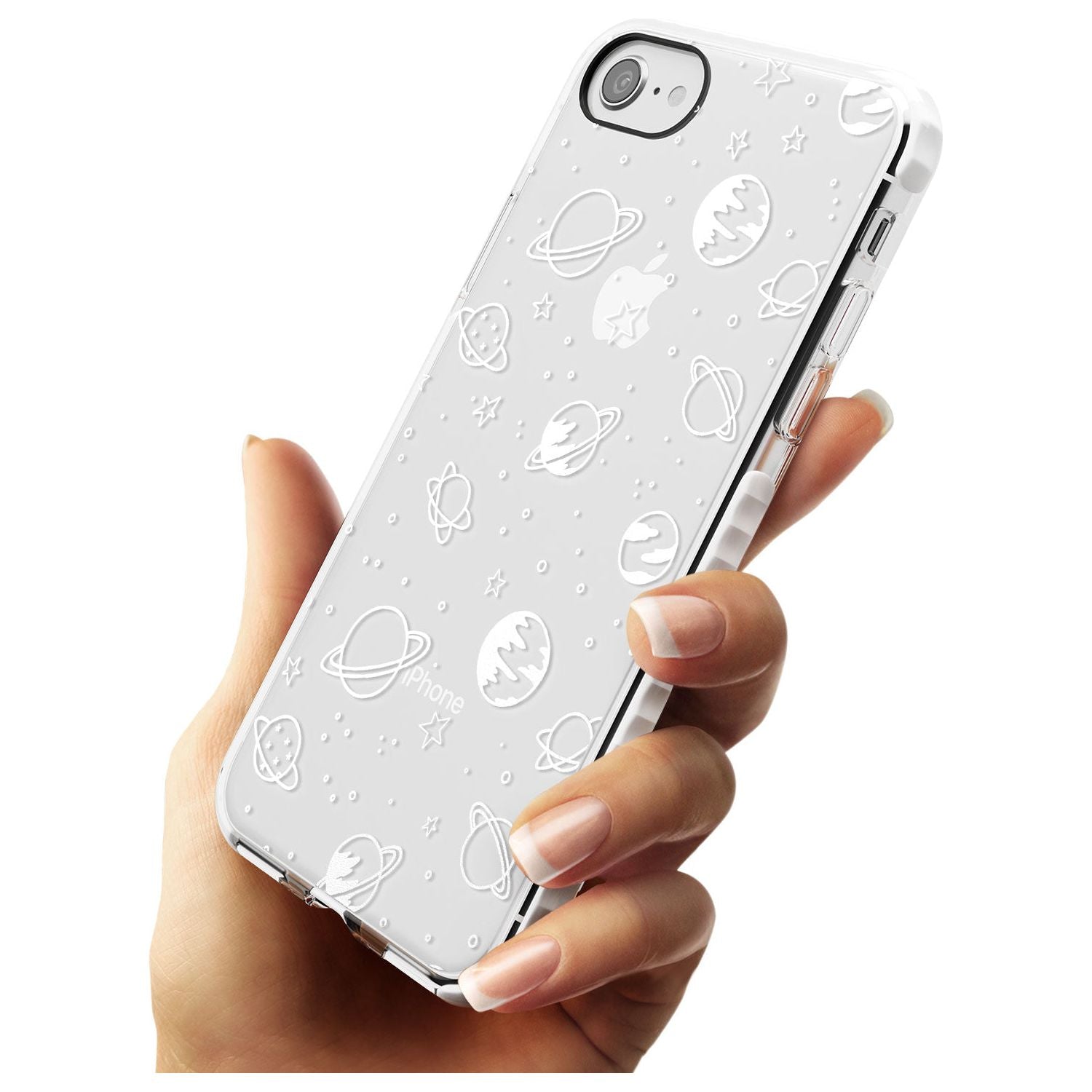 Outer Space Outlines: White on Clear Slim TPU Phone Case for iPhone SE 8 7 Plus