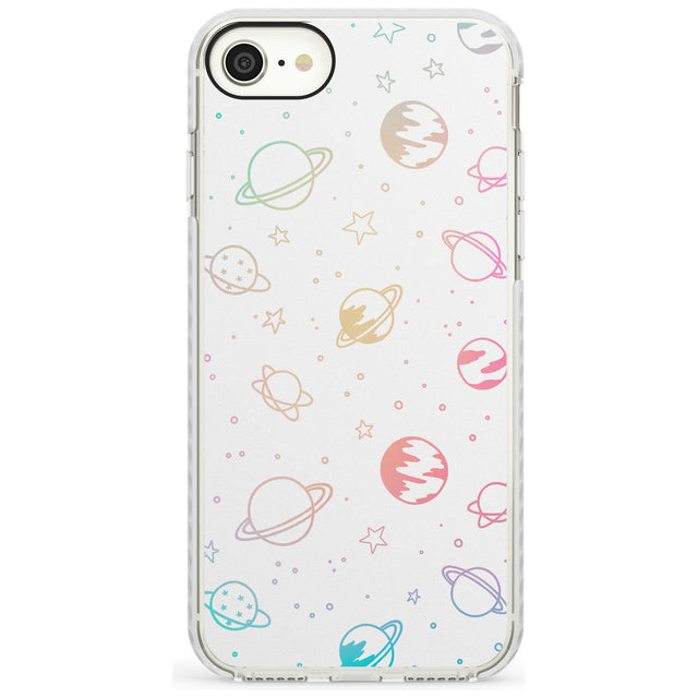 Outer Space Outlines: Pastels on White Slim TPU Phone Case for iPhone SE 8 7 Plus