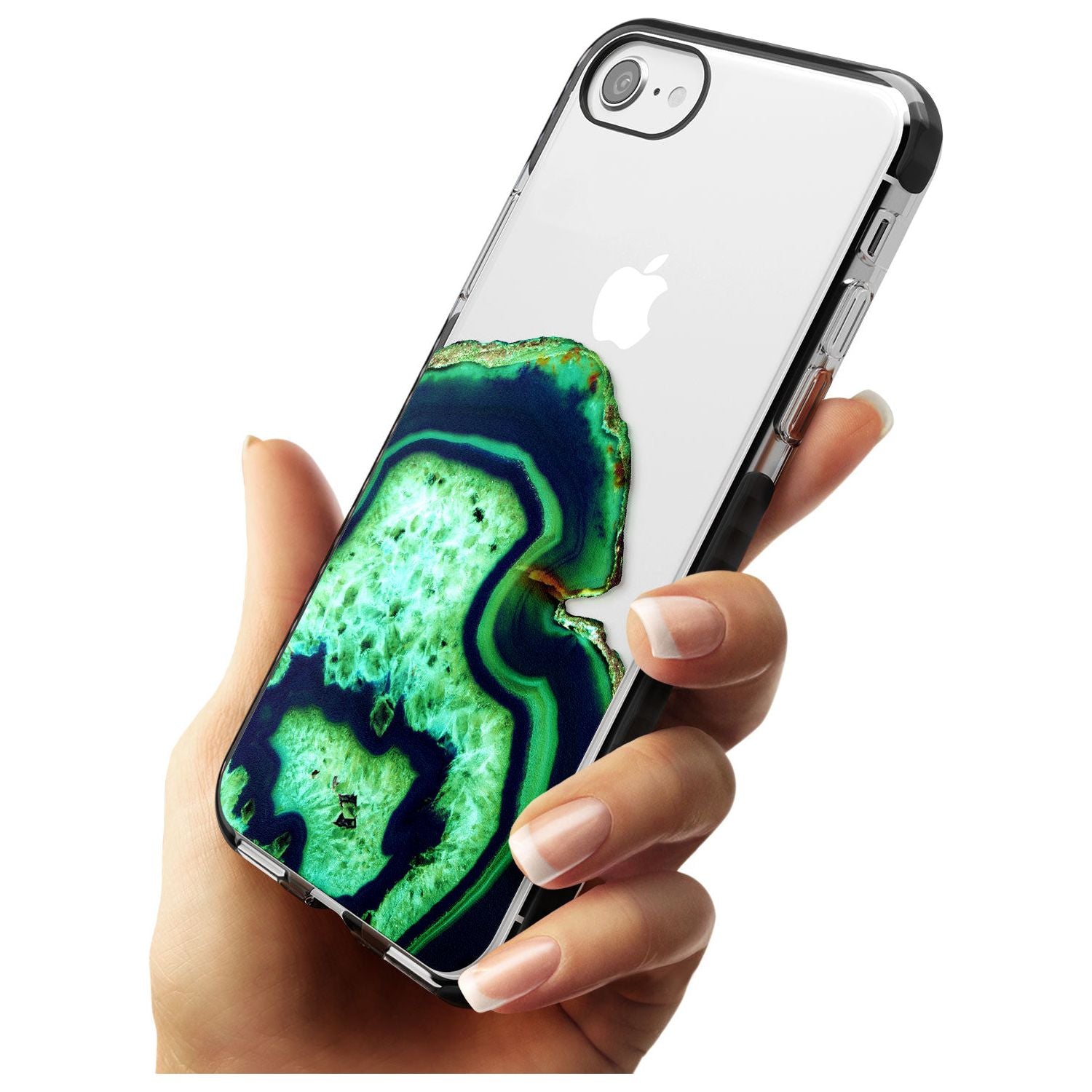 Neon Green & Blue Agate Crystal Transparent Design Black Impact Phone Case for iPhone SE 8 7 Plus