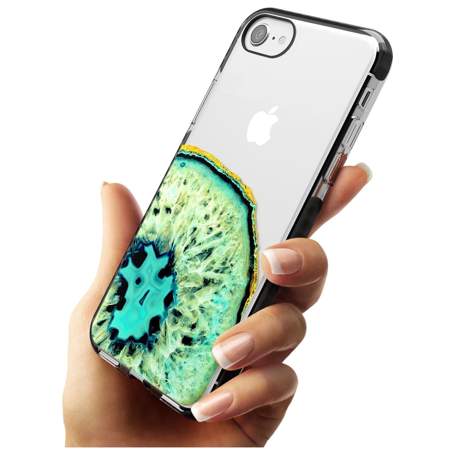 Turquoise & Green Gemstone Crystal Clear Design Black Impact Phone Case for iPhone SE 8 7 Plus