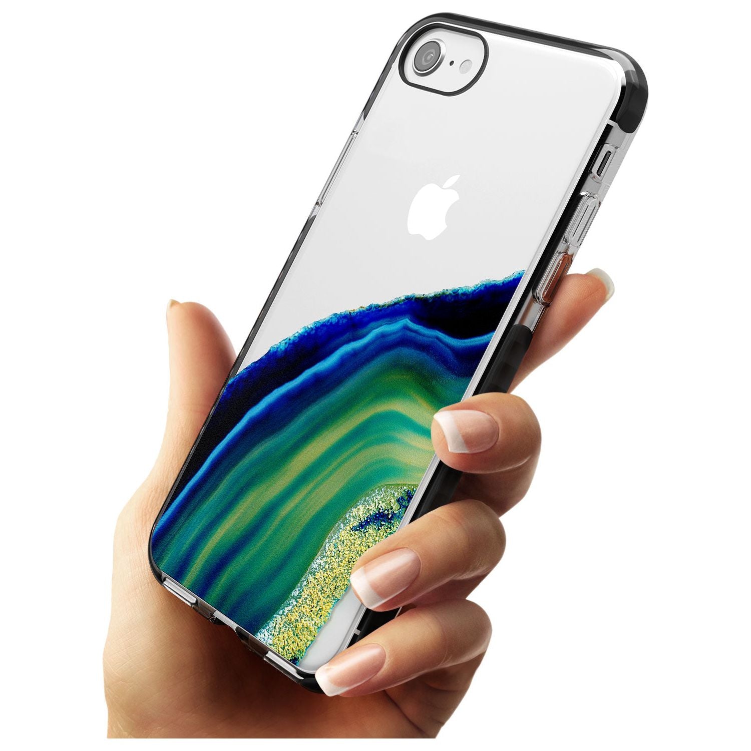 Green & Blue Gemstone Crystal Black Impact Phone Case for iPhone SE 8 7 Plus