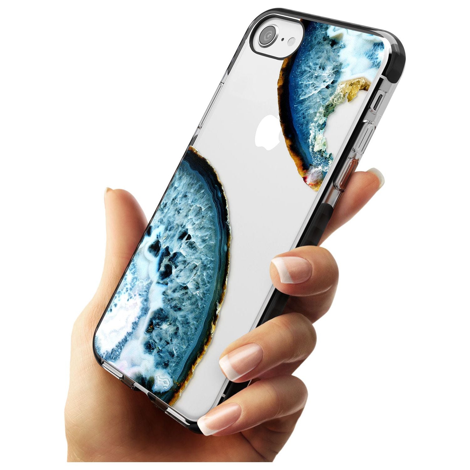 Blue, White & Yellow Agate Gemstone Black Impact Phone Case for iPhone SE 8 7 Plus