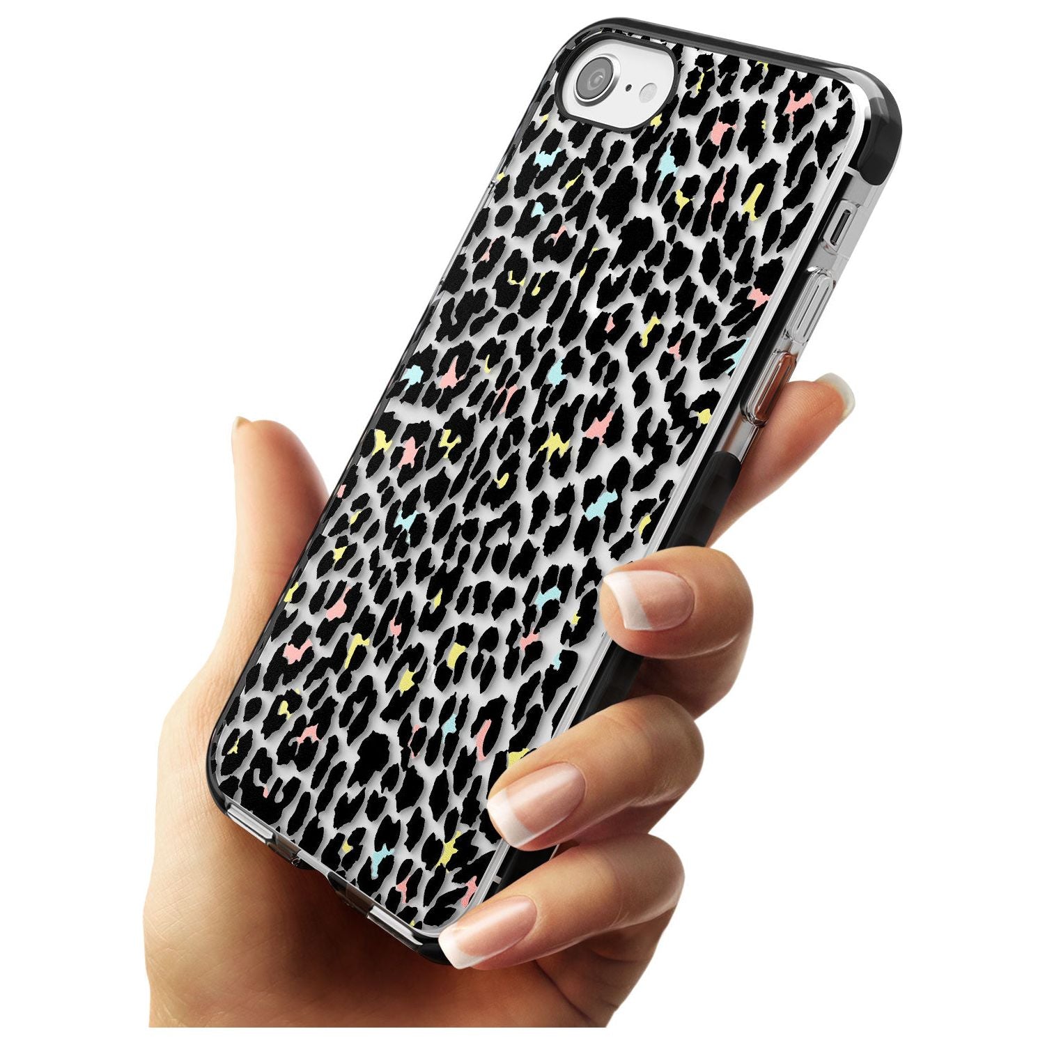 Mixed Pastels Leopard Print - Transparent Black Impact Phone Case for iPhone SE 8 7 Plus