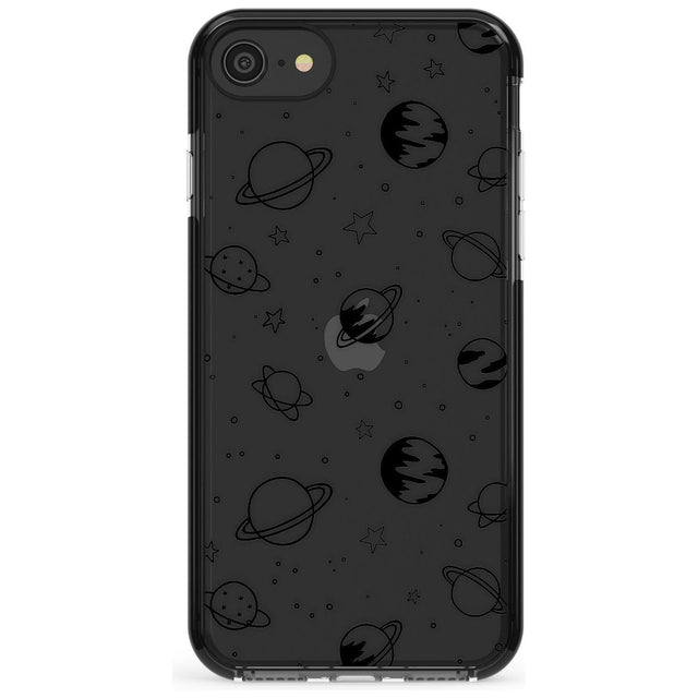 Outer Space Outlines: Black on Clear Pink Fade Impact Phone Case for iPhone SE 8 7 Plus