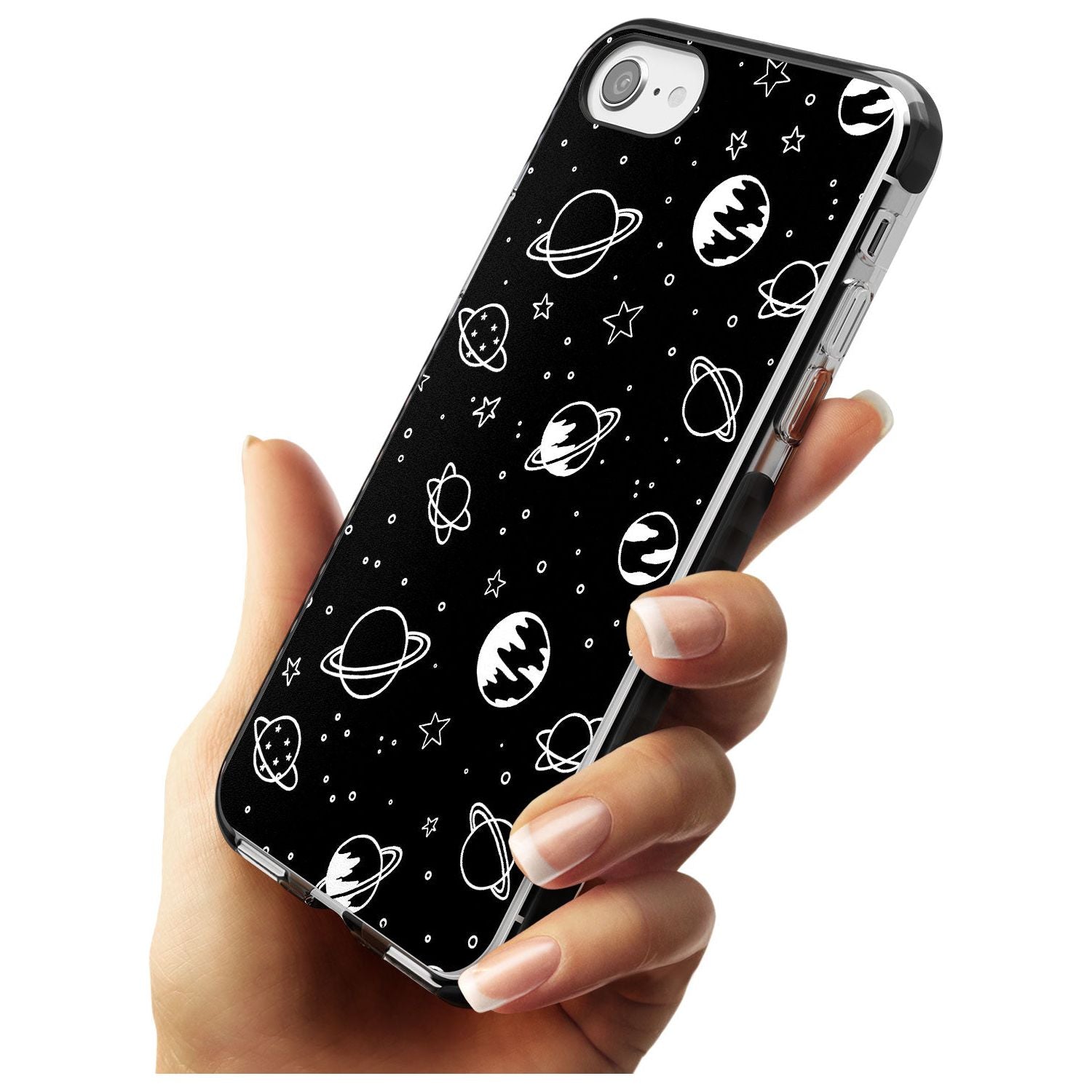 Outer Space Outlines: White on Black Pink Fade Impact Phone Case for iPhone SE 8 7 Plus