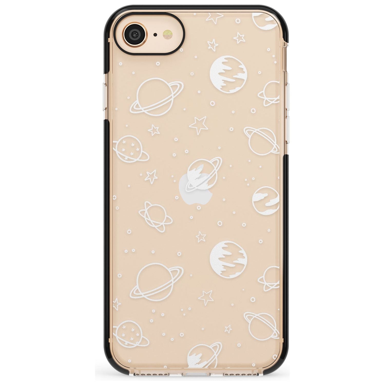 Outer Space Outlines: White on Clear Pink Fade Impact Phone Case for iPhone SE 8 7 Plus