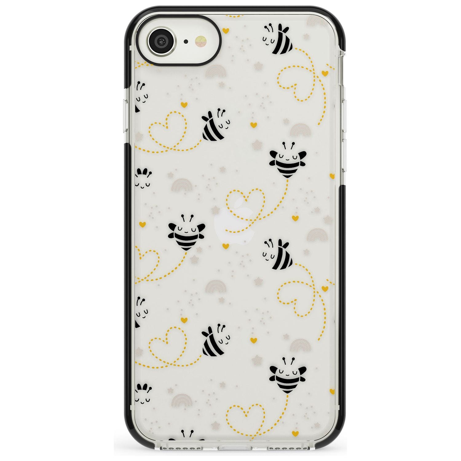 Sweet as Honey Patterns: Bees & Hearts (Clear) Black Impact Phone Case for iPhone SE 8 7 Plus