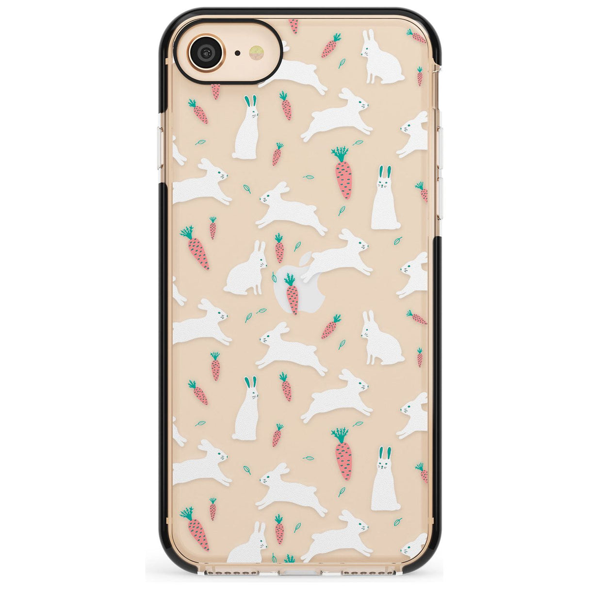 White Bunnies and Carrots Black Impact Phone Case for iPhone SE 8 7 Plus
