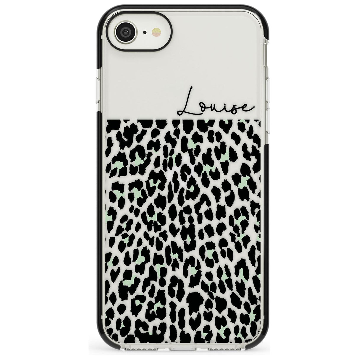 CustomSeafoam Green & Cursive Leopard Spots Black Impact Phone Case for iPhone SE 8 7 Plus