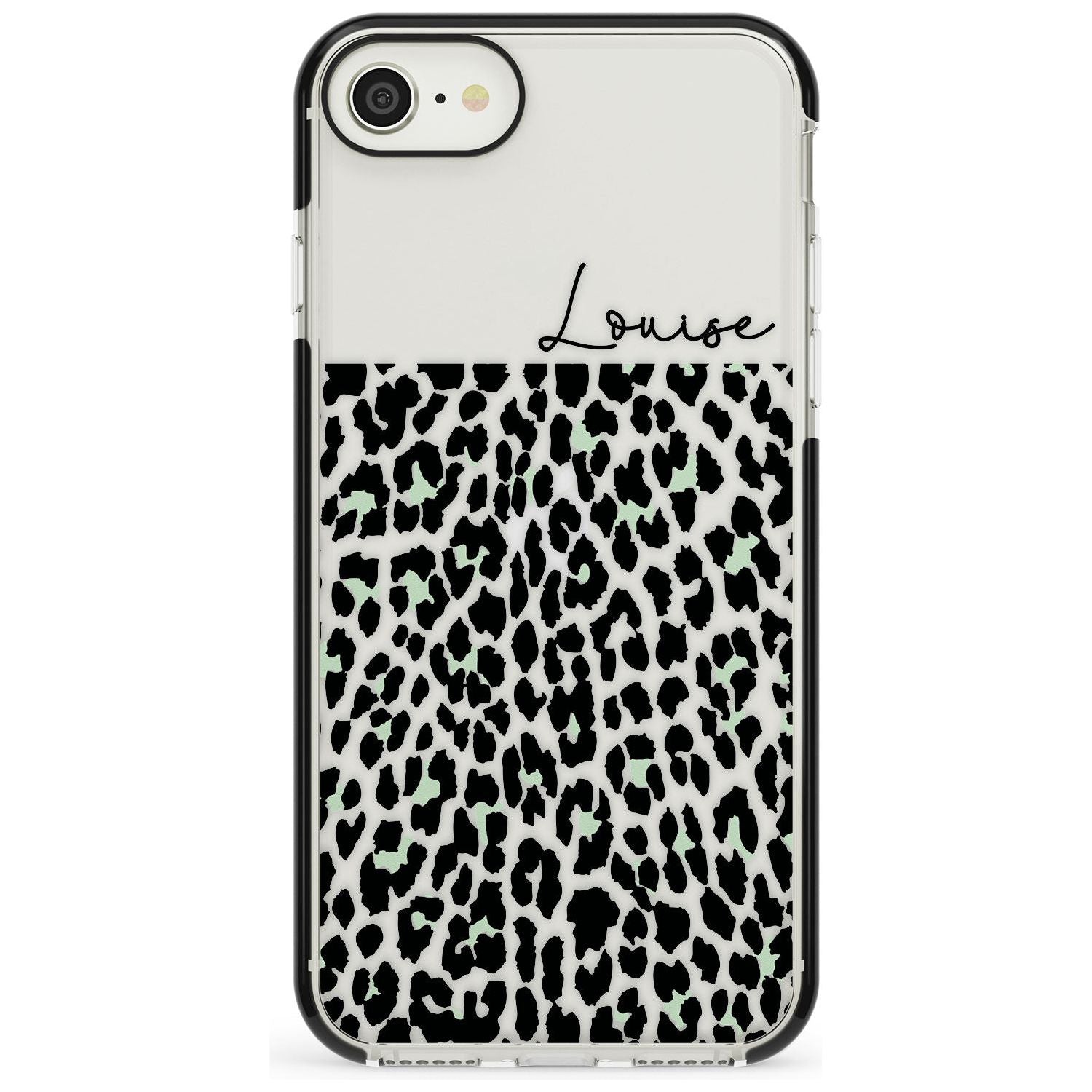CustomSeafoam Green & Cursive Leopard Spots Black Impact Phone Case for iPhone SE 8 7 Plus