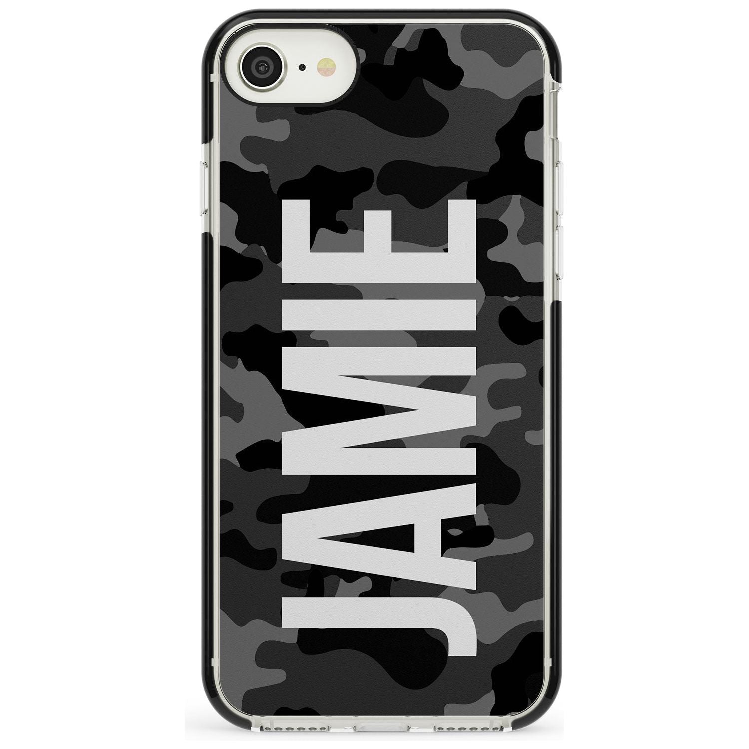 Vertical Name Personalised Black Camouflage Black Impact Phone Case for iPhone SE 8 7 Plus